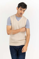 Beige Cabling Crew Neck Sleeveless Sweater SWT-FSLCN22-169